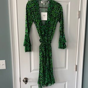 Diane Von Furstenberg Green and Blue Animal Print Dress